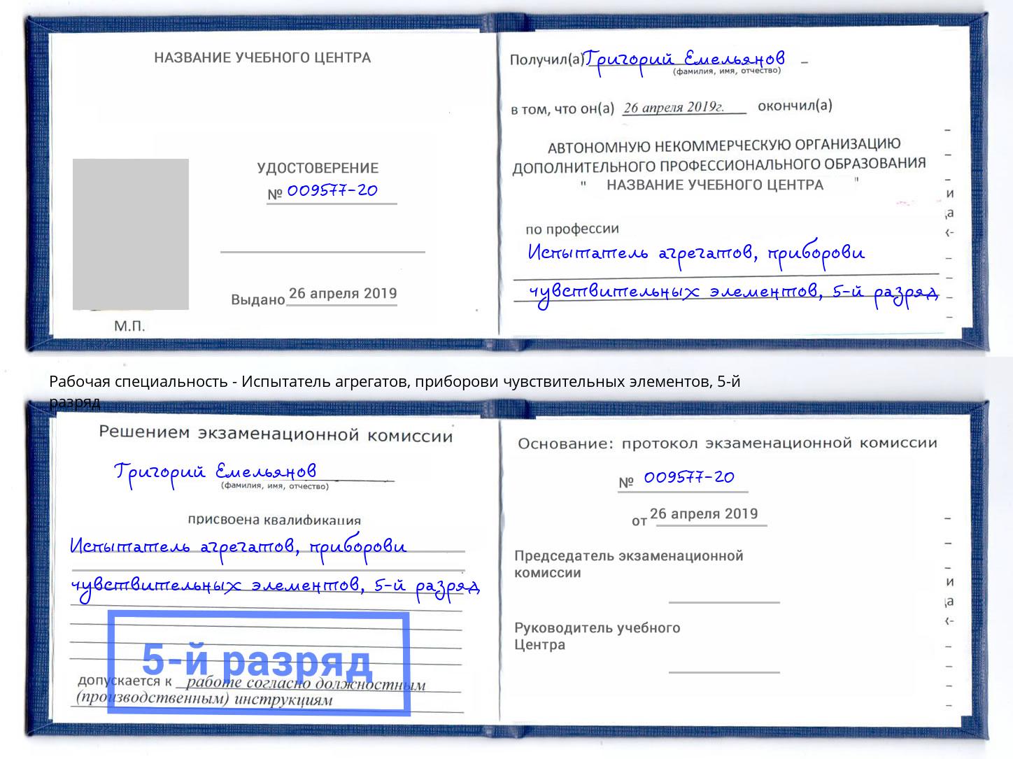 корочка 5-й разряд Испытатель агрегатов, приборови чувствительных элементов Качканар