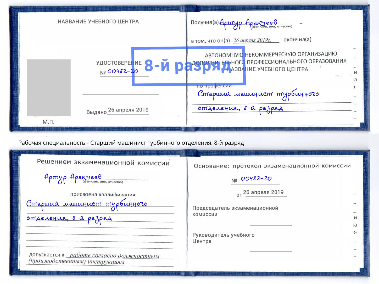 корочка 8-й разряд Старший машинист турбинного отделения Качканар