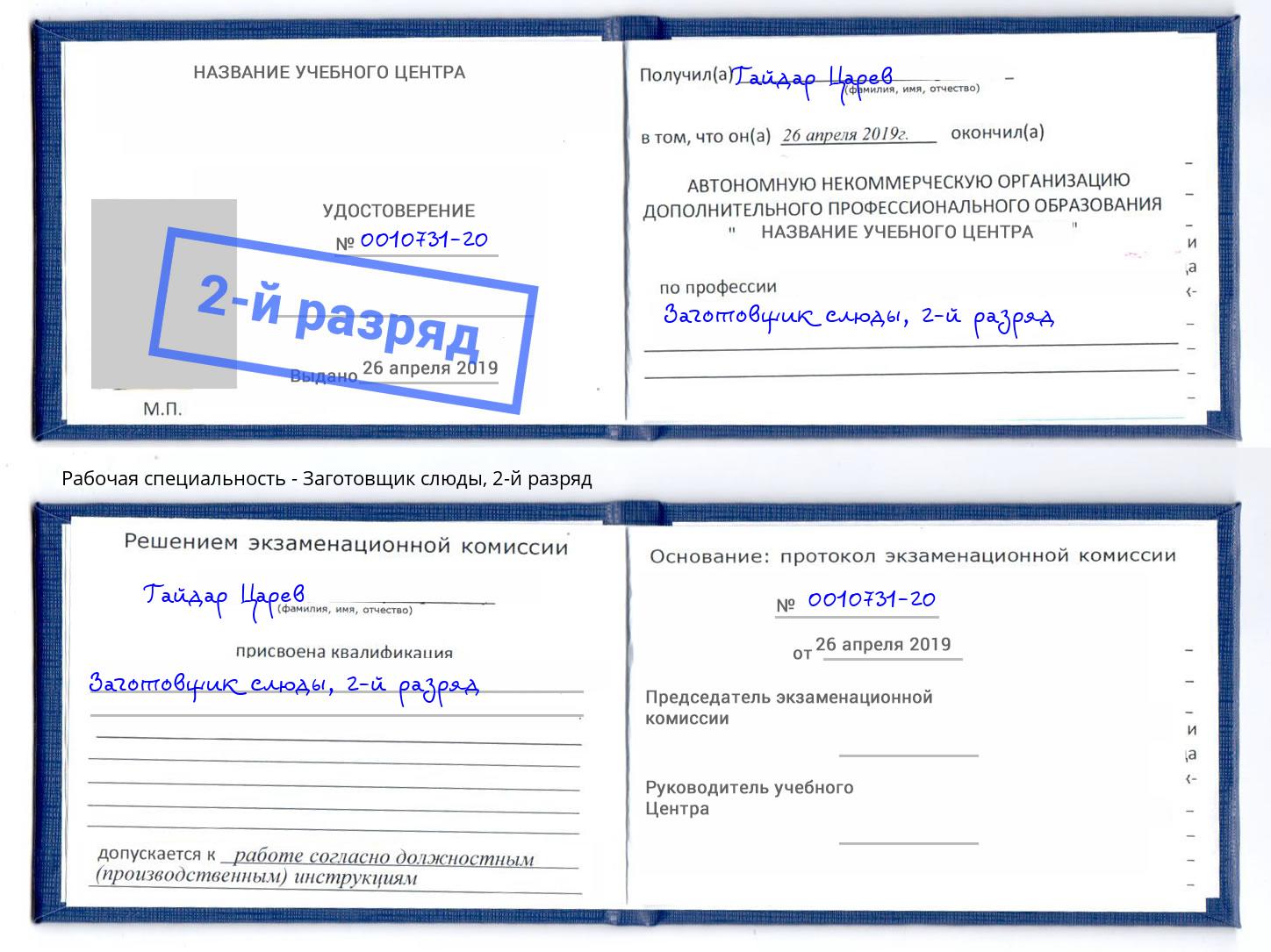 корочка 2-й разряд Заготовщик слюды Качканар