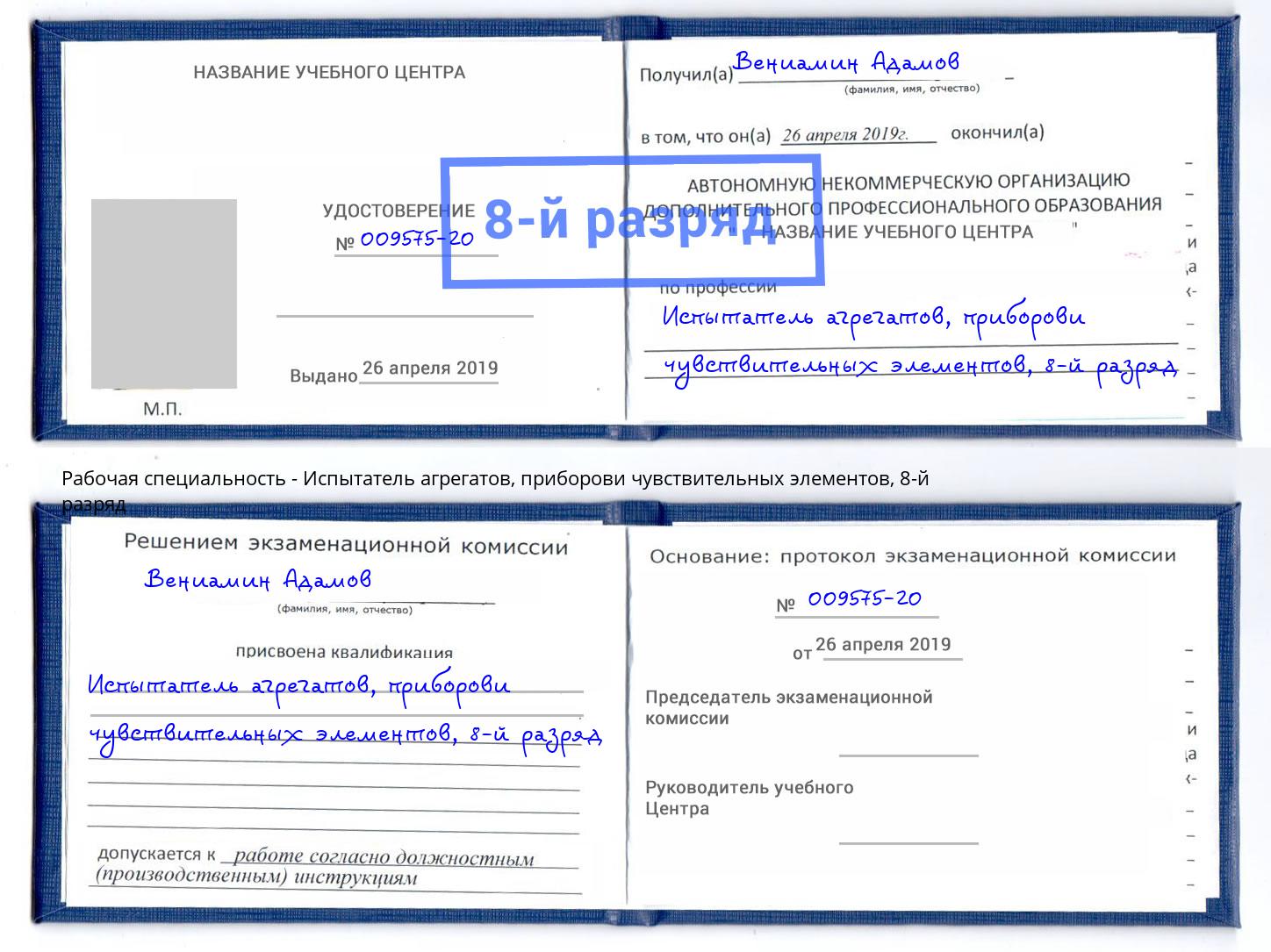 корочка 8-й разряд Испытатель агрегатов, приборови чувствительных элементов Качканар